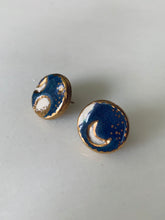 Load image into Gallery viewer, Porcelain Moon Phase Gold Stud Earrings