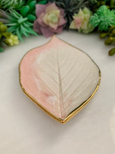 Load image into Gallery viewer, Gold Trim Pink Hydrangea Leaf Porcelain Dish